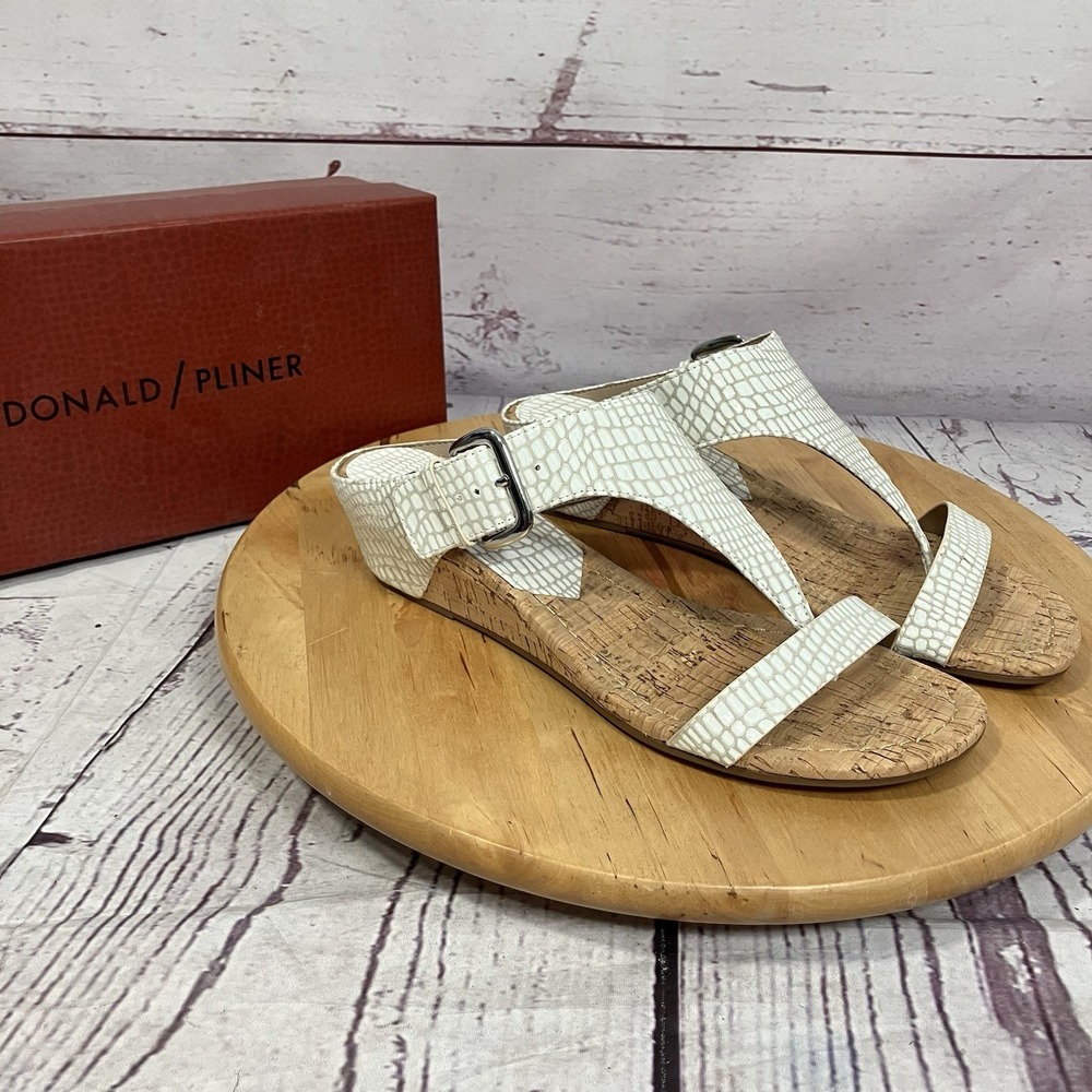 Donald J Pliner Doli‎ Off White Lizard Cork Wedge Sandals Womens Size 9.5
